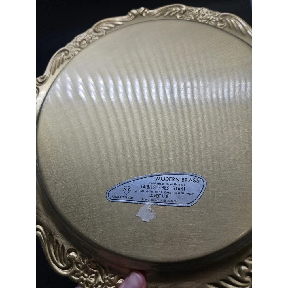 Vintage Modern Brass Solid Brass Hand Polished Round Tray Tarnish Resistant